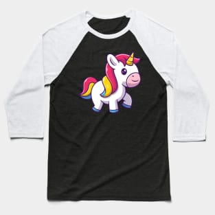 Cute Unicorn Walking Cartoon Baseball T-Shirt